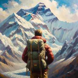 someone gazing at Mount Everest, painting, impressionism style generated by DALL·E 2